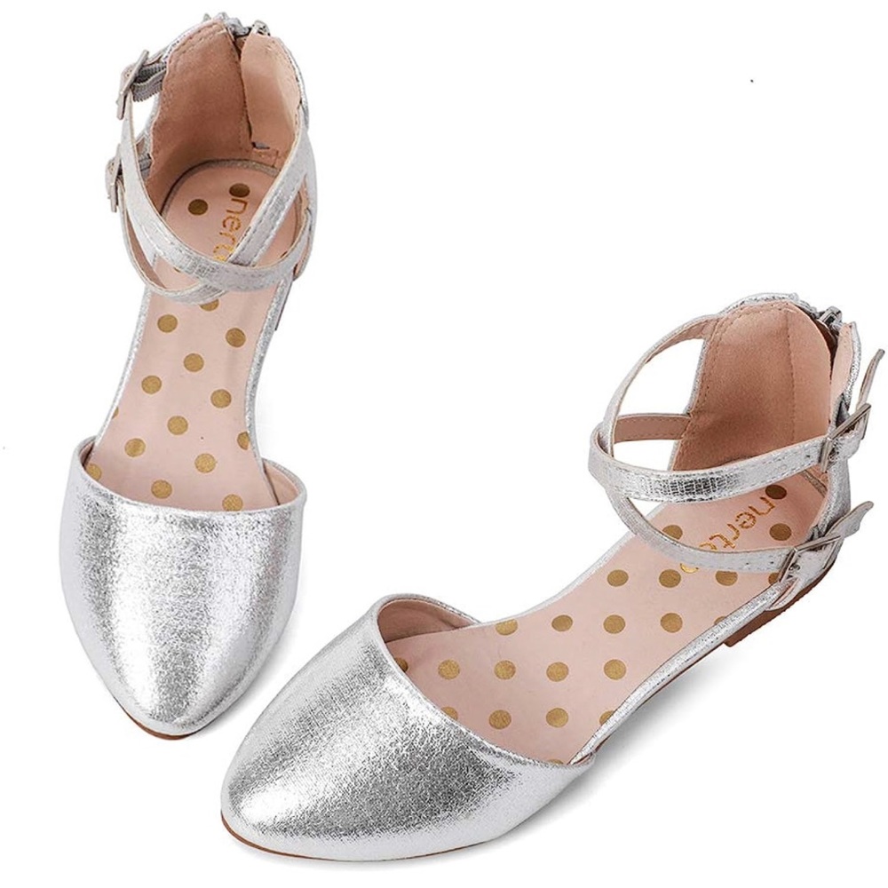 Glitter Ballet Flats Ankle Strap Dress Shoes Sandals